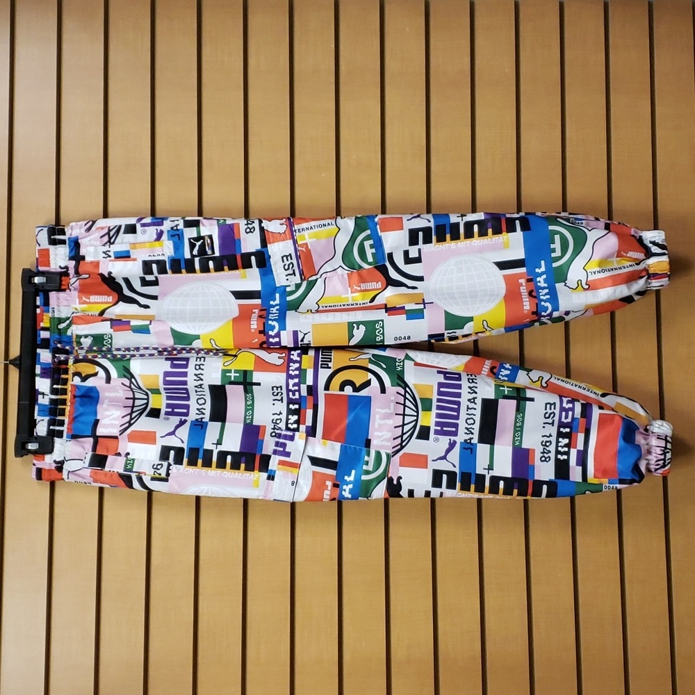 Puma Womens Track Pants Size Large Colorful AOP Woven Elastic Pockets